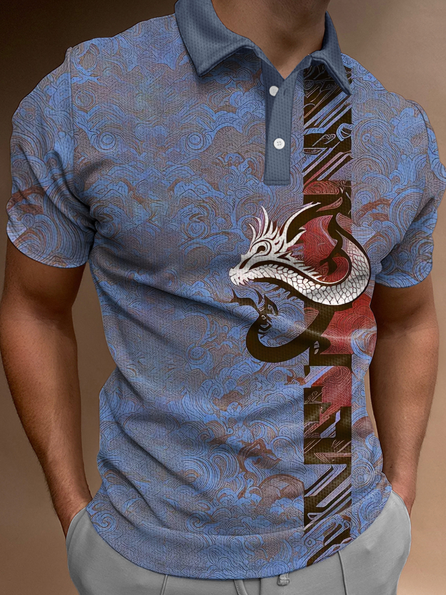 Men's Polo Shirt Art Dragon Print Short Sleeve Golf Shirt