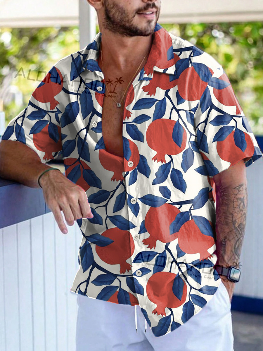 Men's Hawaiian Shirt Pomegranate Art Print Beach Easy Care Short Sleeve Shirt