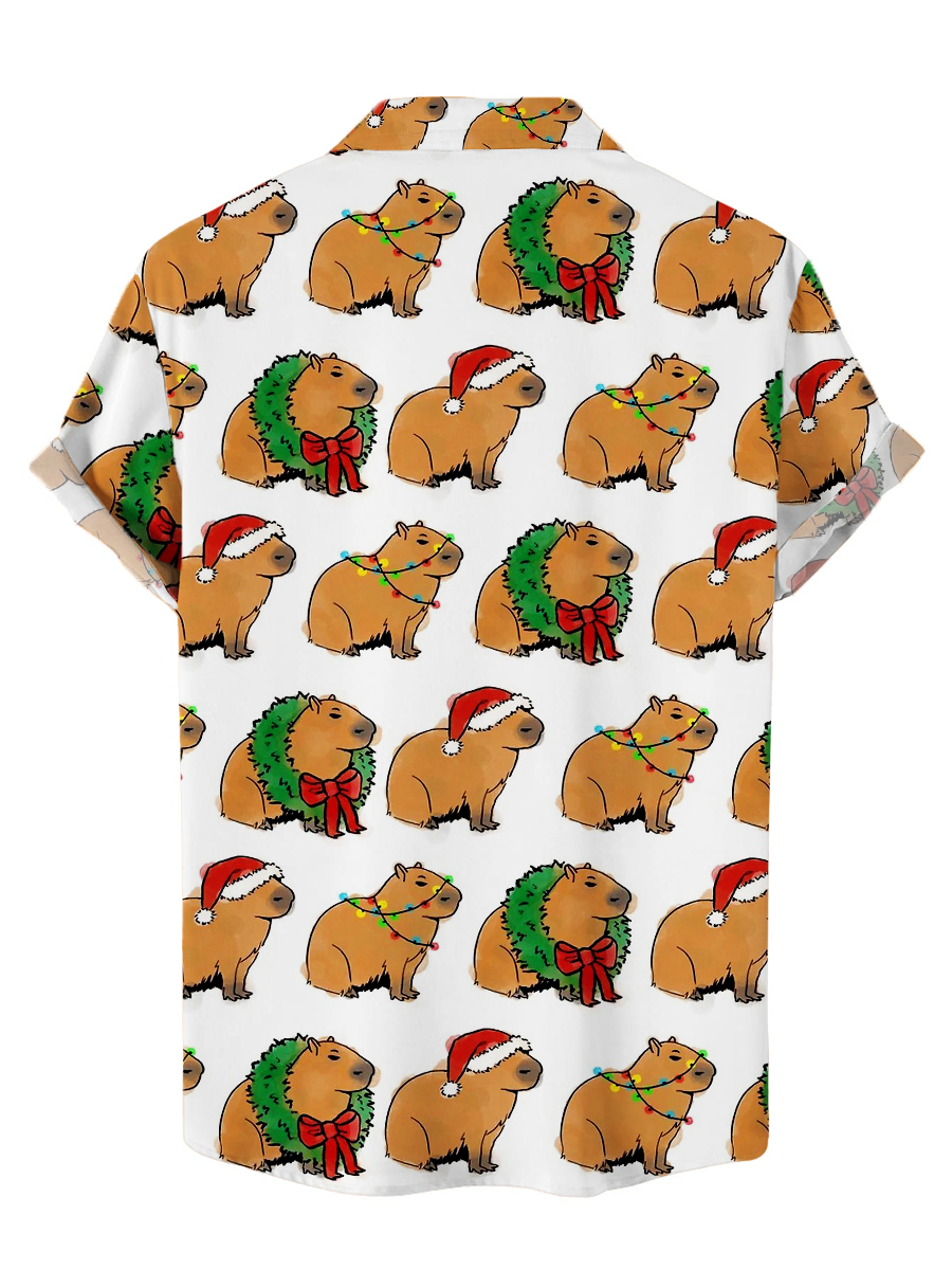 Men's Hawaiian Shirts Cute Capybara Print Aloha Christmas Shirts