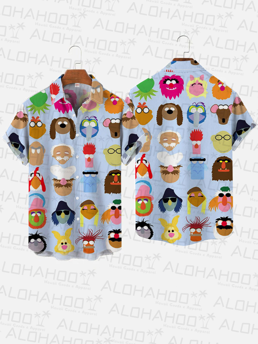 Cute Cartoon Portraits Print Short Sleeve Shirt