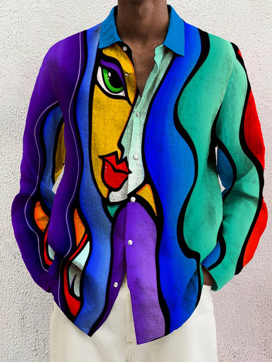 Men's Art Beauty Print Long Sleeve Shirt