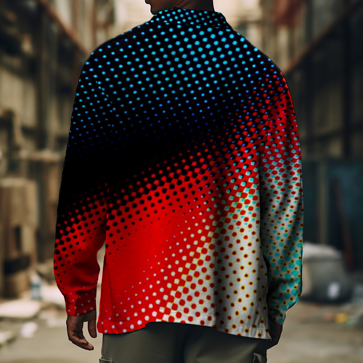 Men's Casual Jacket Gradient Polka Dots Print Long Sleeve Pockets Jacket