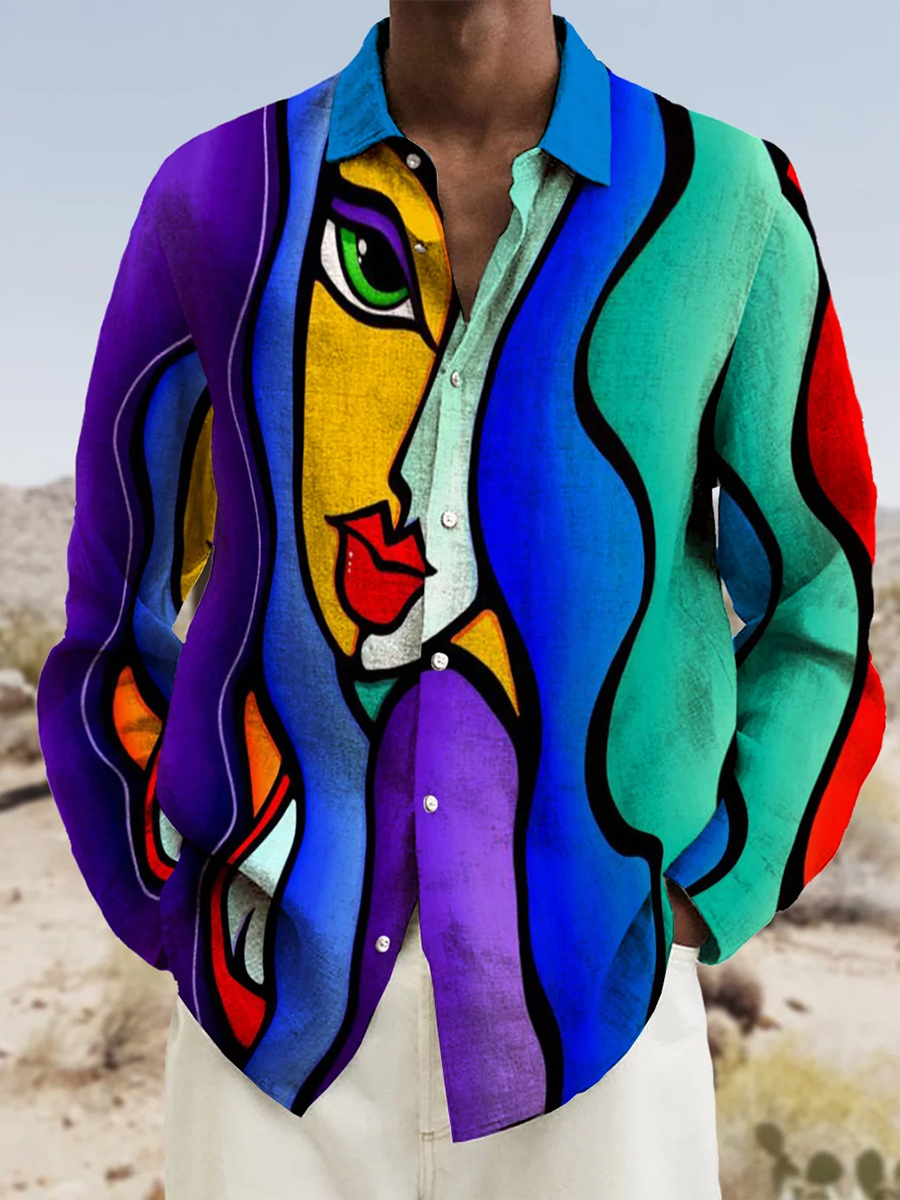 Men's Art Beauty Print Long Sleeve Shirt