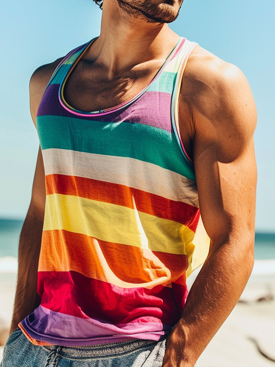 Men's Rainbow Print Tank Top Muscle Tee