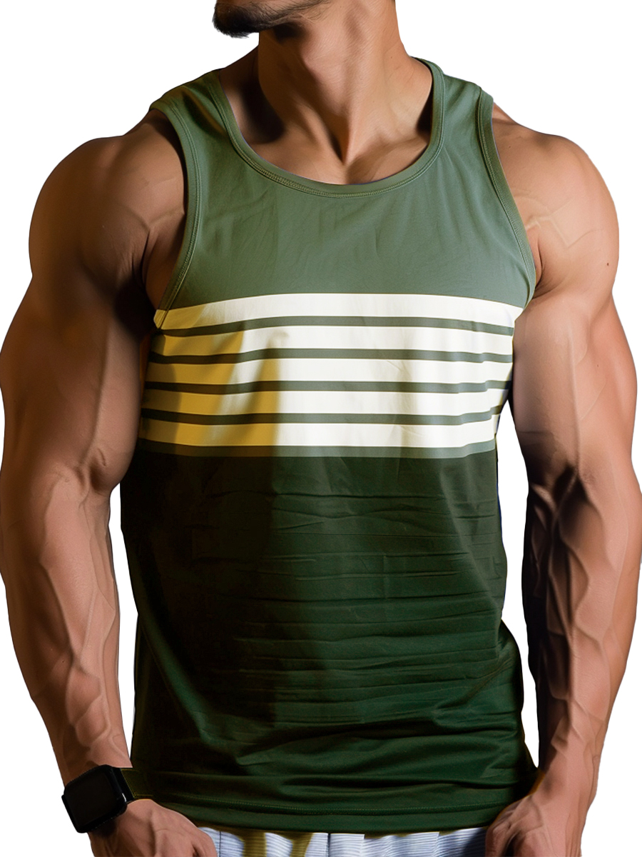 Men's Basics Stripes Colorblock Crew Neck Tank Top Muscle Tee