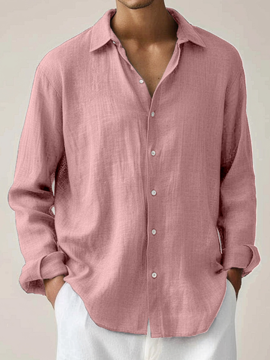 Men's Cotton-Linen Shirt Basics Solid Color Breathable Plus Size Shirts