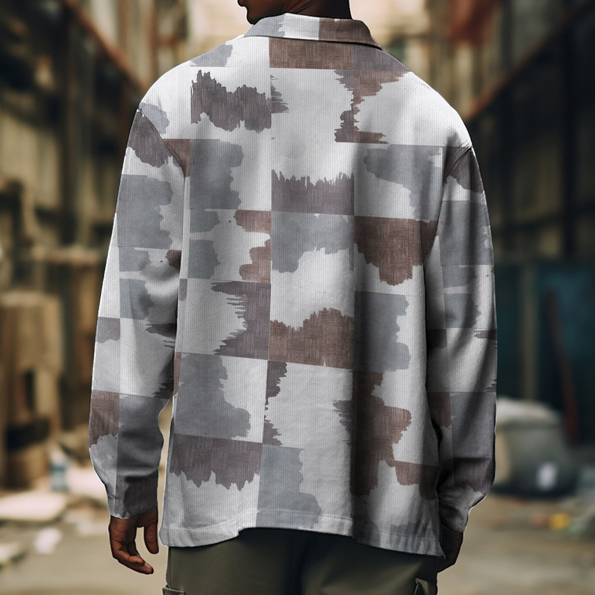 Men's Casual Jacket Retro Geometric Pattern Long Sleeve Pockets Shirt Jacket