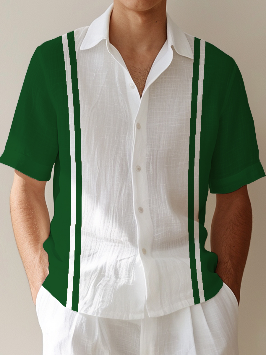 Men's Cotton-Linen Shirts Casual Natural Bowling Style Breathable Summer Lightweight Hawaiian Shirts