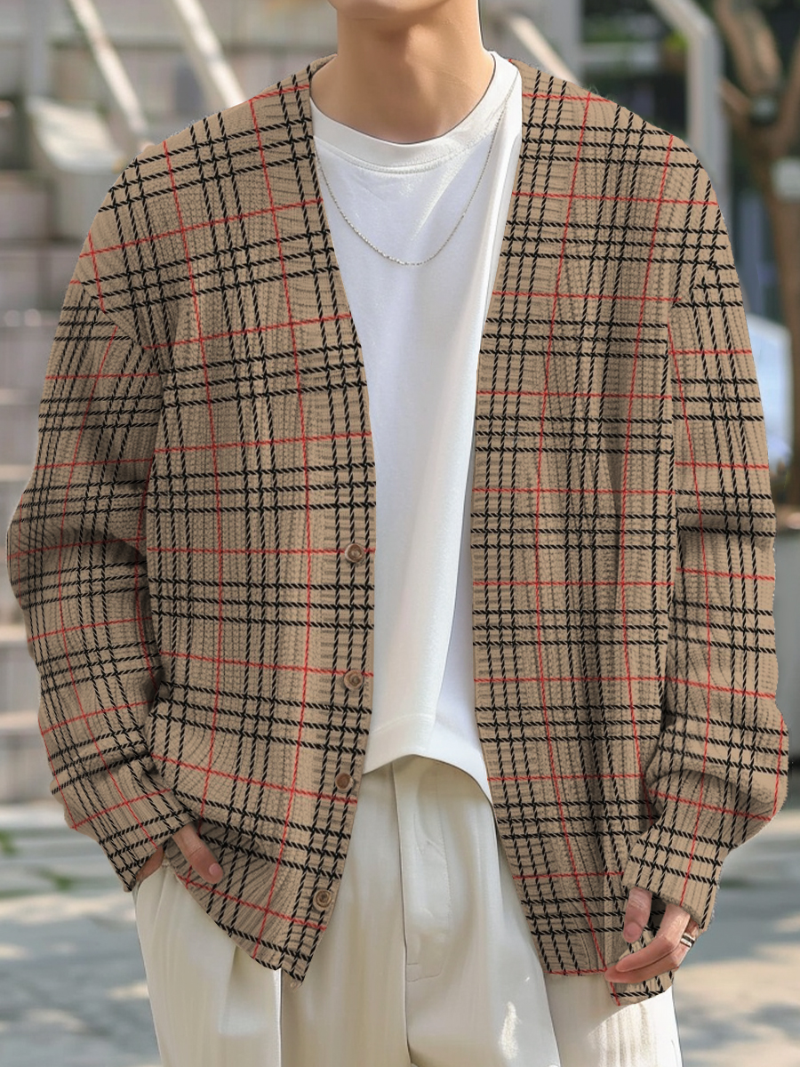 Men's Sweater Stylish Plaid Buttoned Cardigan Sweater