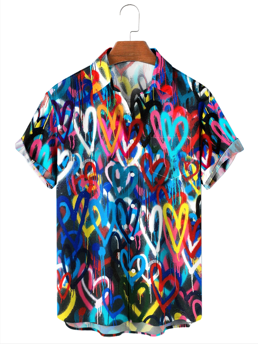 Men's Hawaiian Shirts Abstract Valentine Heart Print Shirts