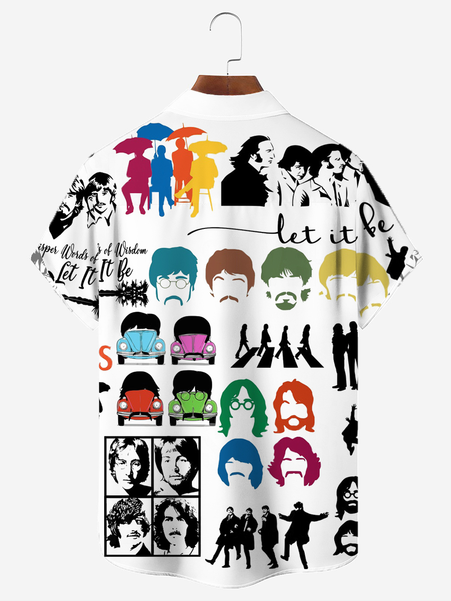 Men's Shirt Nostalgic Rock Band Print Casual Vacation Oversized Short Sleeve Shirt