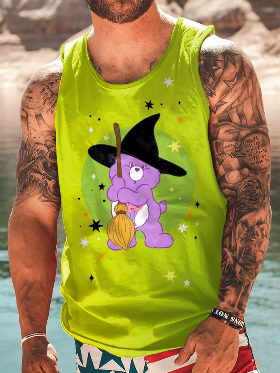Men's Halloween Tank Top Cartoon Bear Wizard Pattern Shirt
