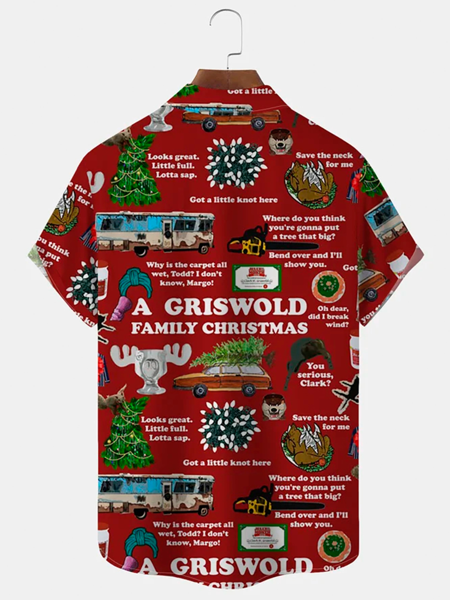 Men's Hawaiian Shirt Stretch Aloha Pocket Christmas Cartoon Camp Shirts