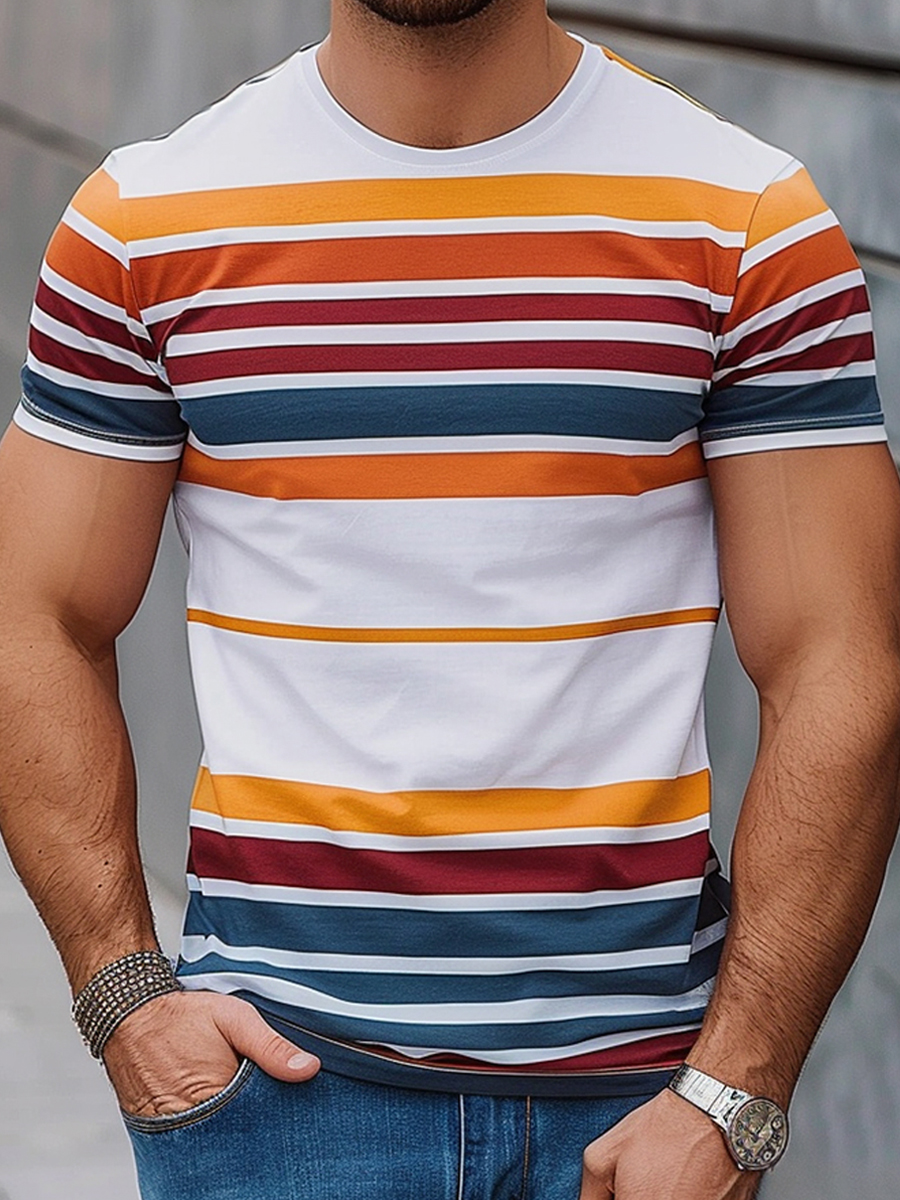 Men's Casual Stripes Short Sleeve T-Shirt