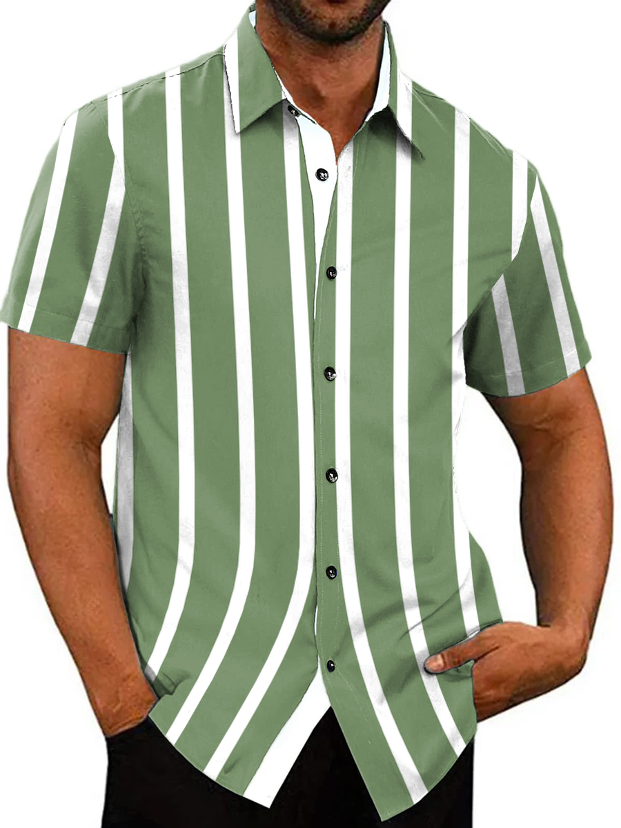 Men's Vintage Stripes Short Sleeve Casual Basic Shirt