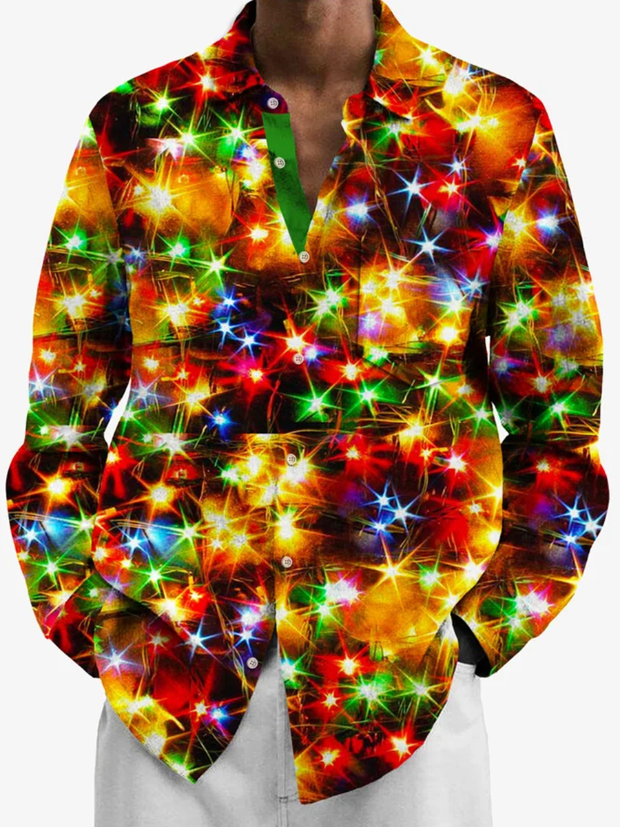 Christmas Gold Neon Men's Long Sleeve Shirts Stretch Plus Size Drama Costume Button Shirts