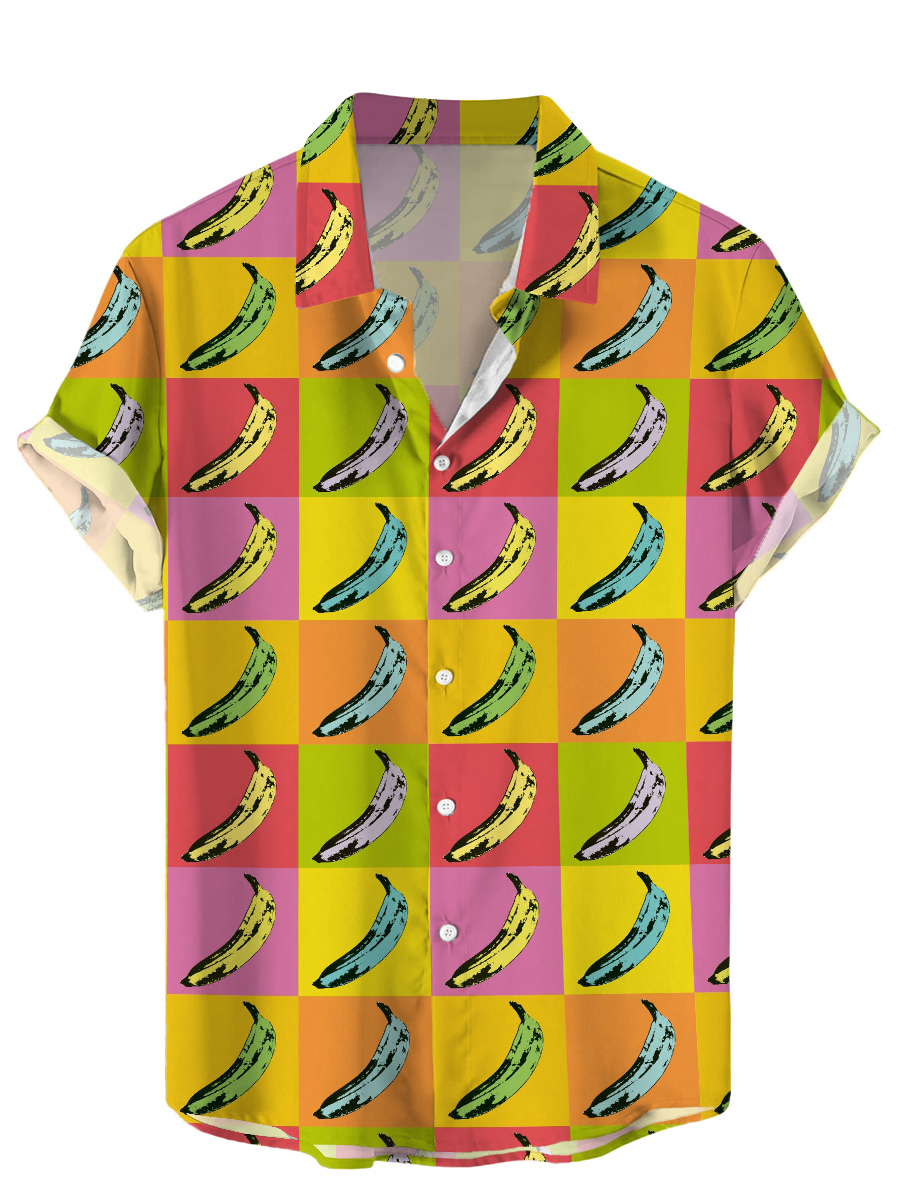 Men's Hawaiian Shirts Fun Colorful Banana Print Short Sleeve Shirt