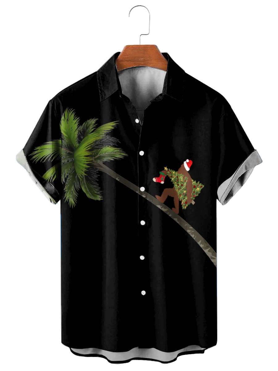 Men's Christmas Coconut Bigfoot Print Shirt