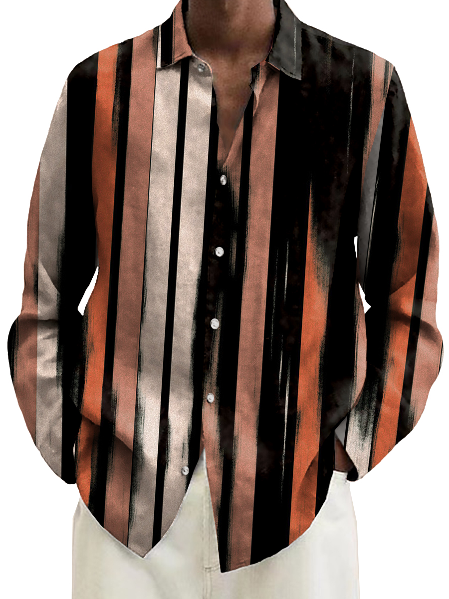 Retro Hand Drawn Stripes Pattern Casual Loose Long Sleeved Shirt