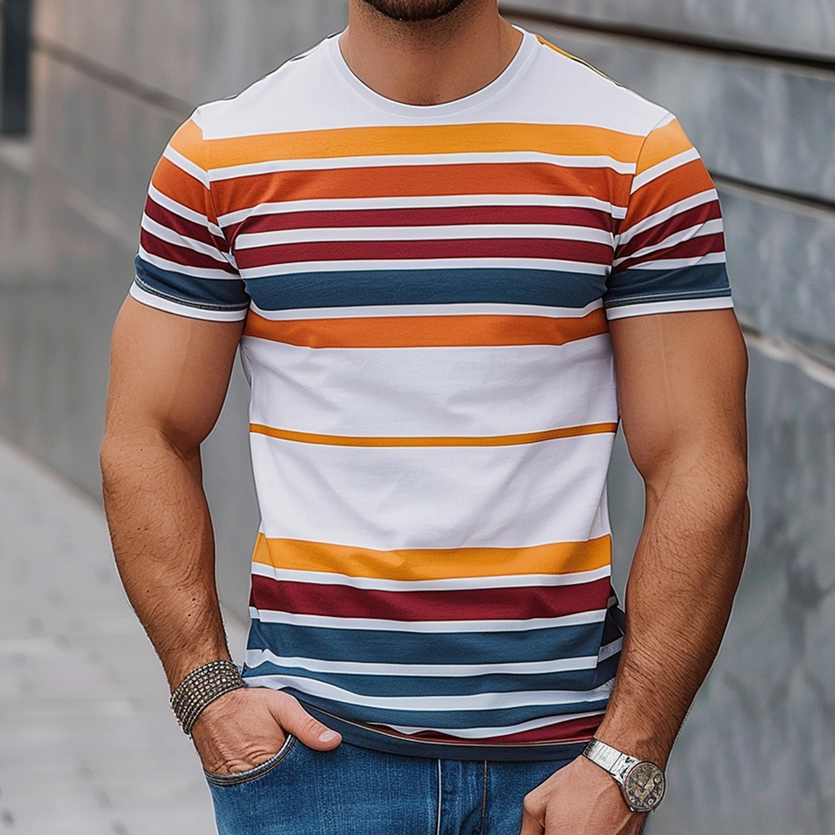 Men's Casual Stripes Short Sleeve T-Shirt