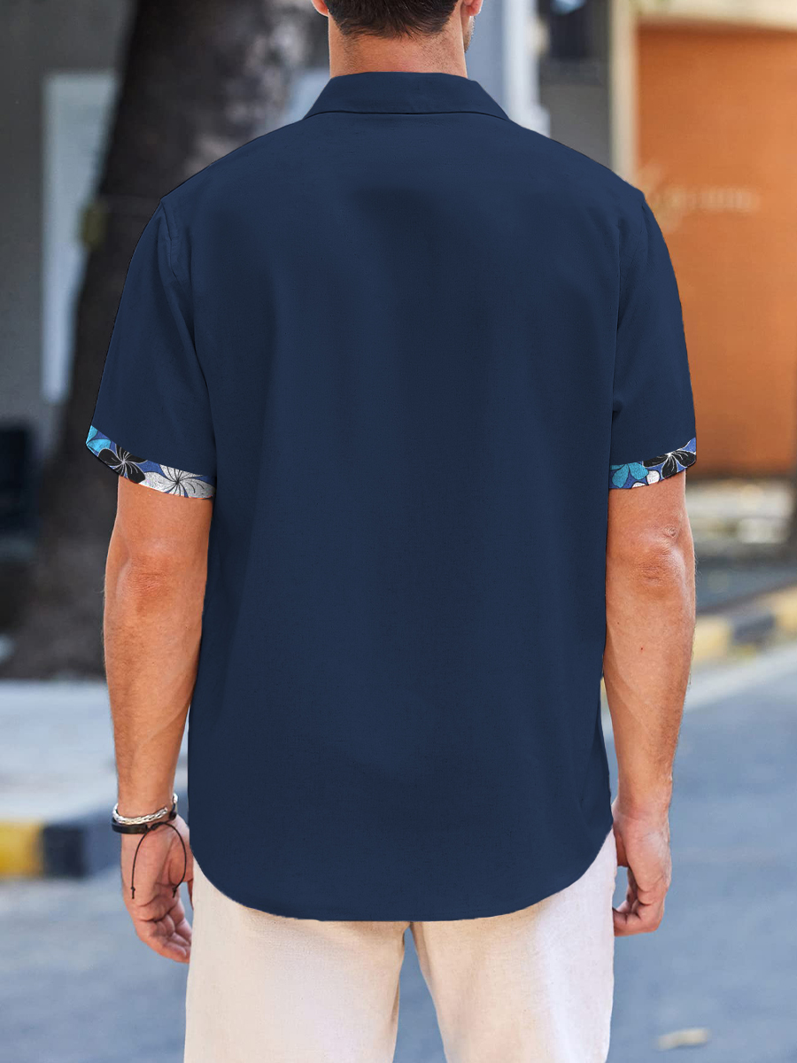 Men's Cotton-Linen Shirts Casual Natural Breathable Summer Hibiscus Lightweight Hawaiian Shirts