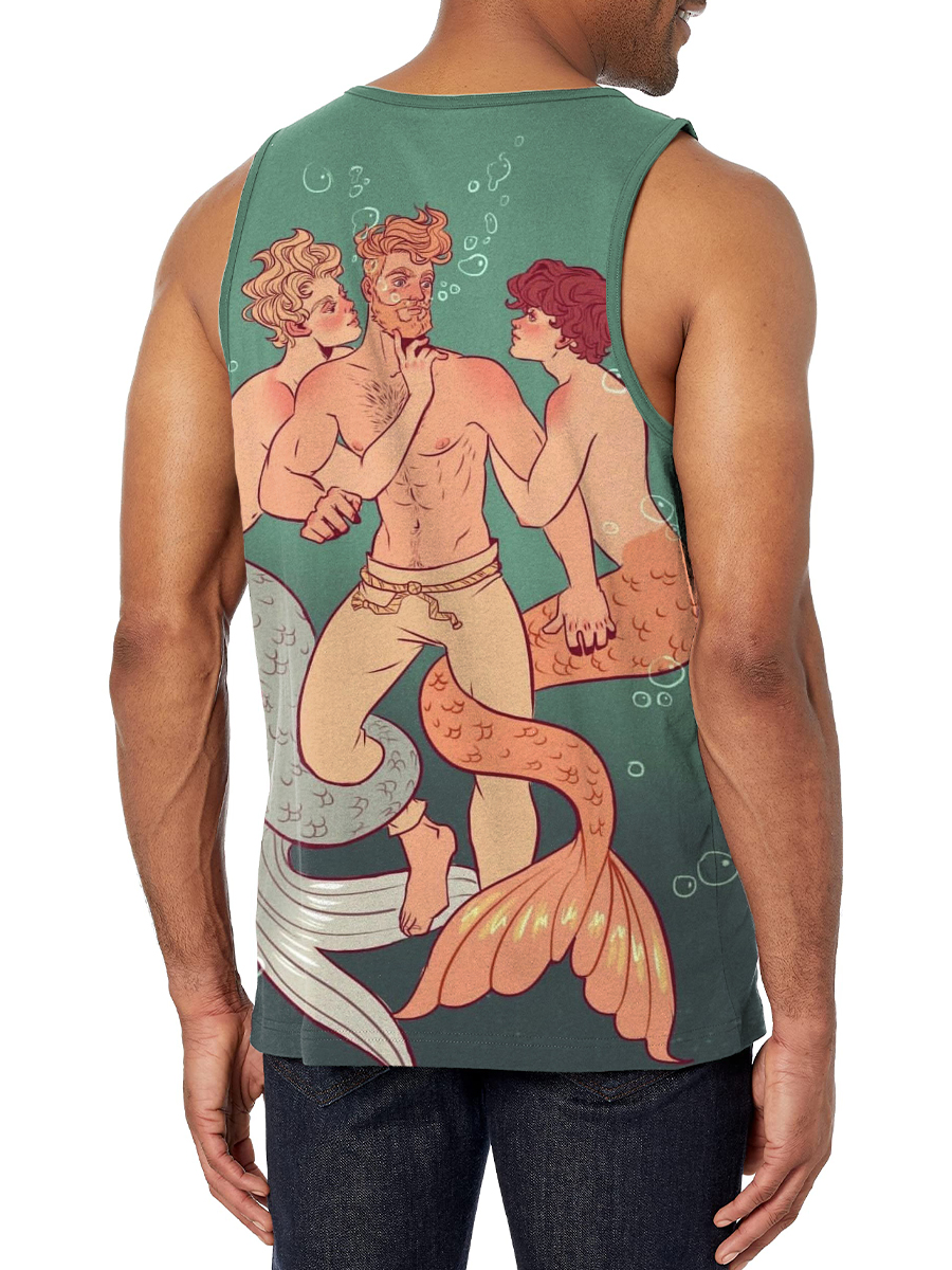 Men's Tank Top Merman Art Print Crew Neck Tank T-Shirt