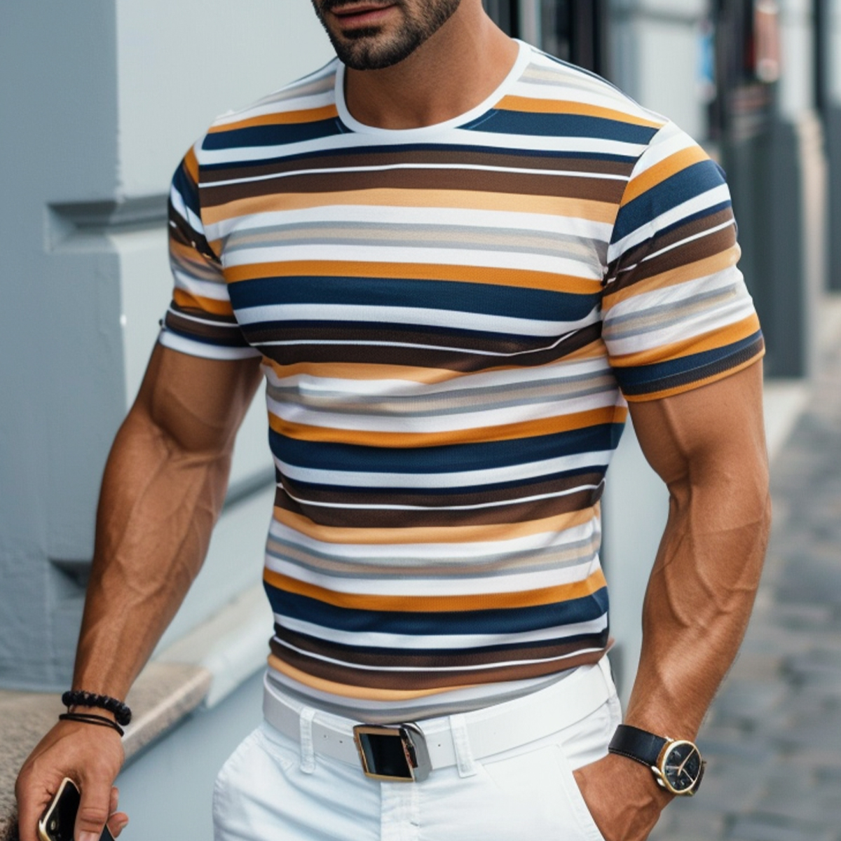 Men's Casual Stripes Short Sleeve T-Shirt