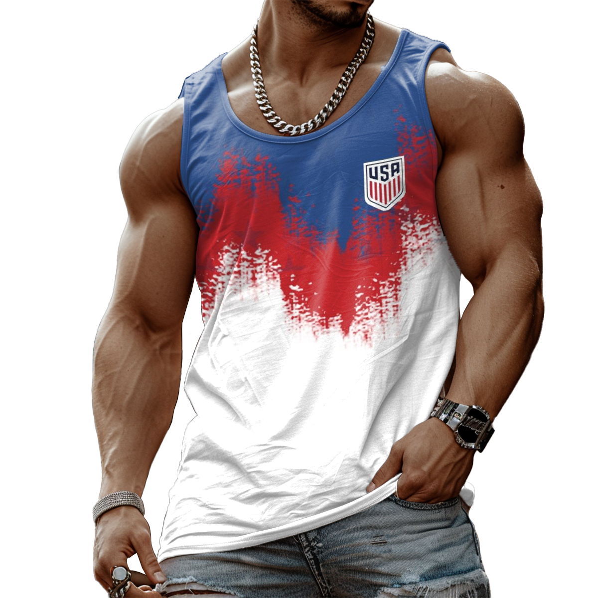 Men's USA Colorblock Print Tank Top Muscle Tee