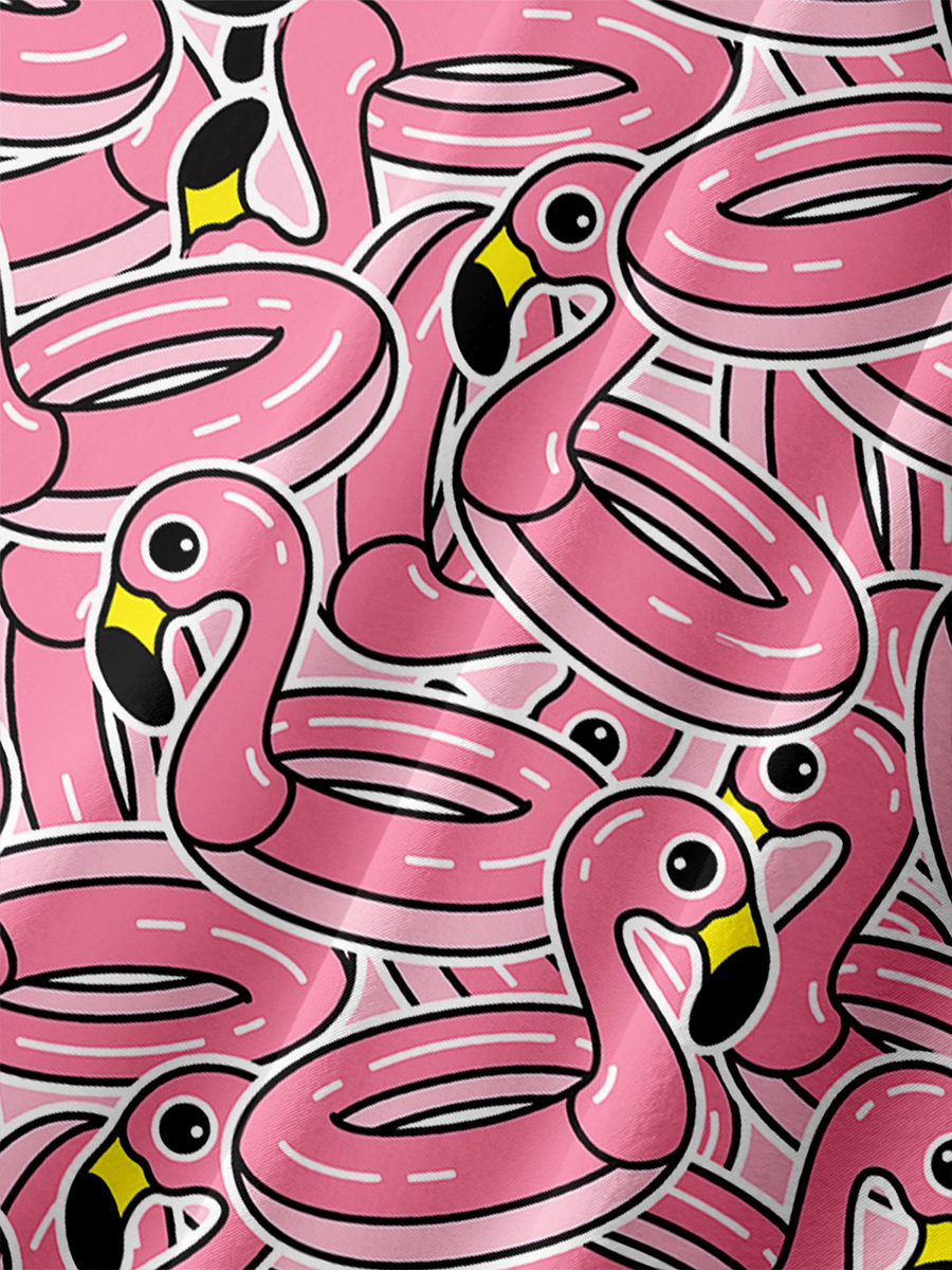 Moisture-Wicking Flamingo Chest Pocket Hawaiian Shirt