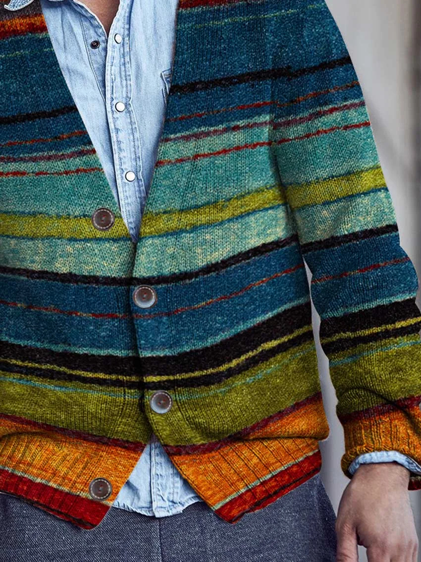 Men's Retro Stripes Art Buttoned Cardigan