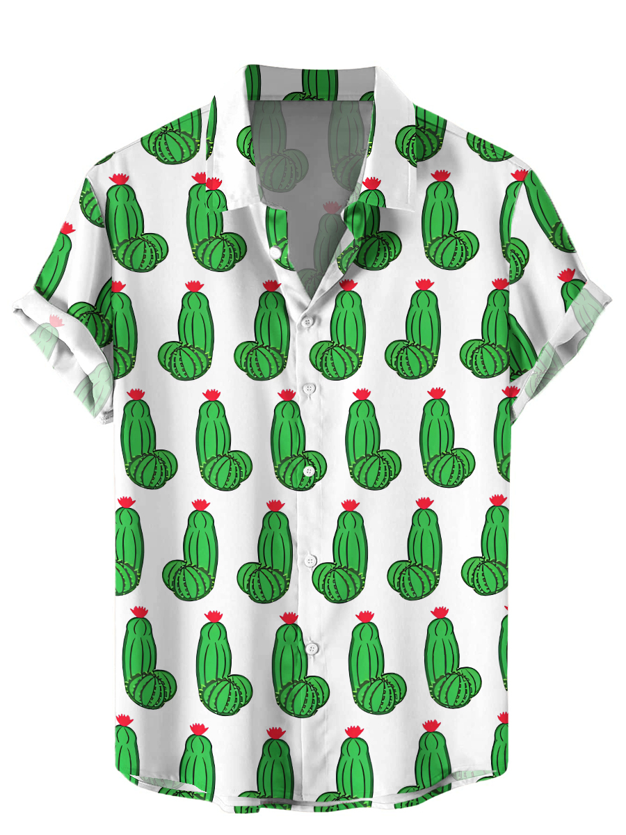 Men's Hawaiian Shirts Funny And Sexy Cactus Cocks Print Aloha Shirts