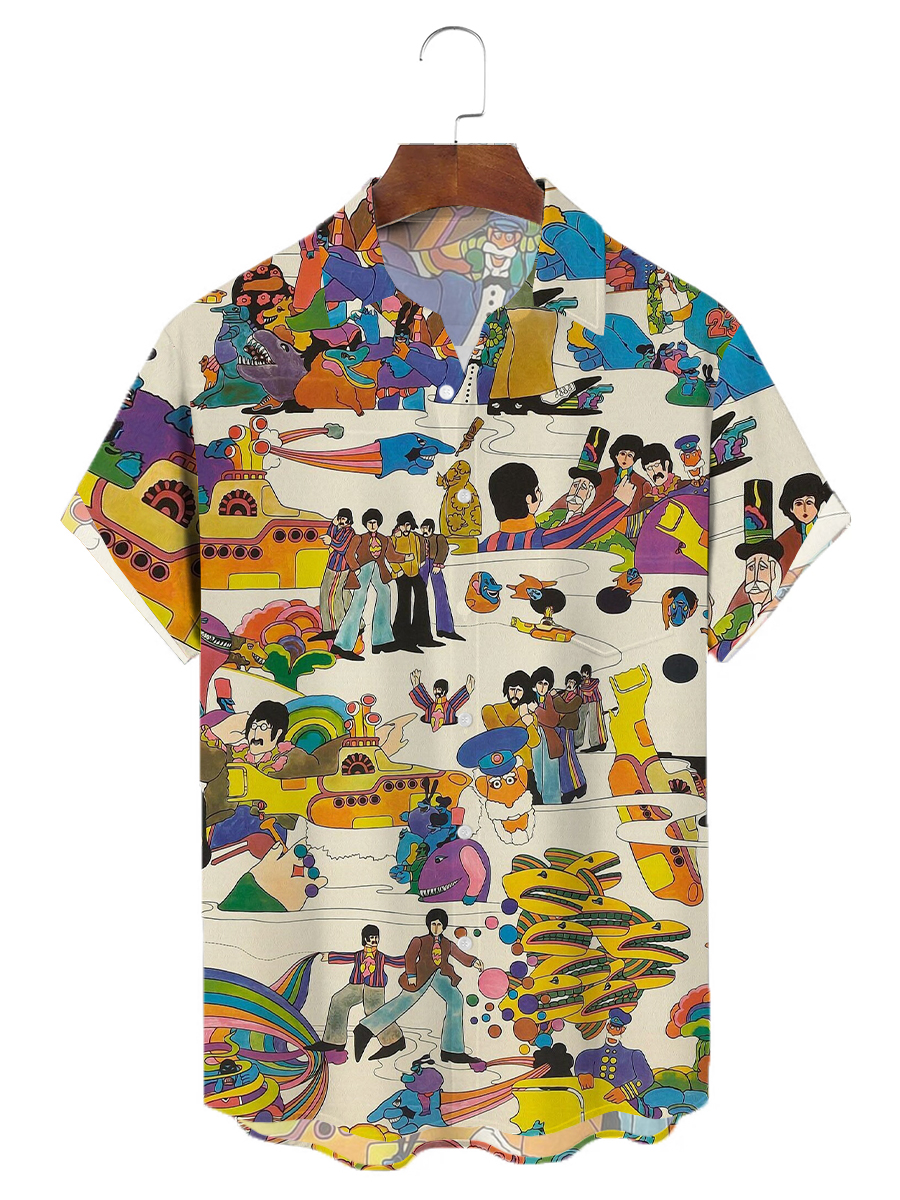 Hawaiian Nostalgic Art Pattern Short Sleeve Shirt