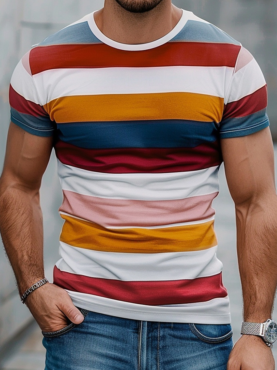 Men's Casual Stripes Short Sleeve T-Shirt