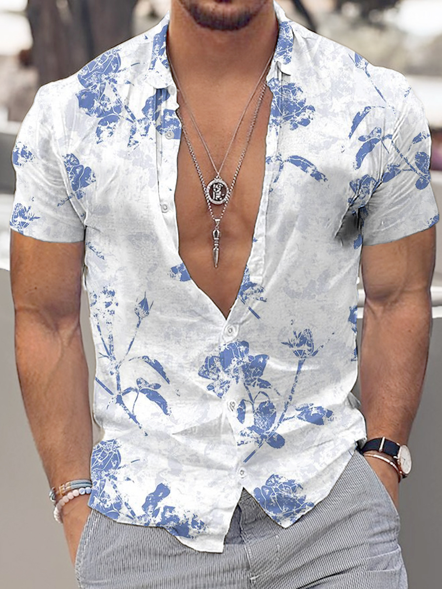 Men's Hawaiian Shirts Retro Floral Art Print Aloha Shirts