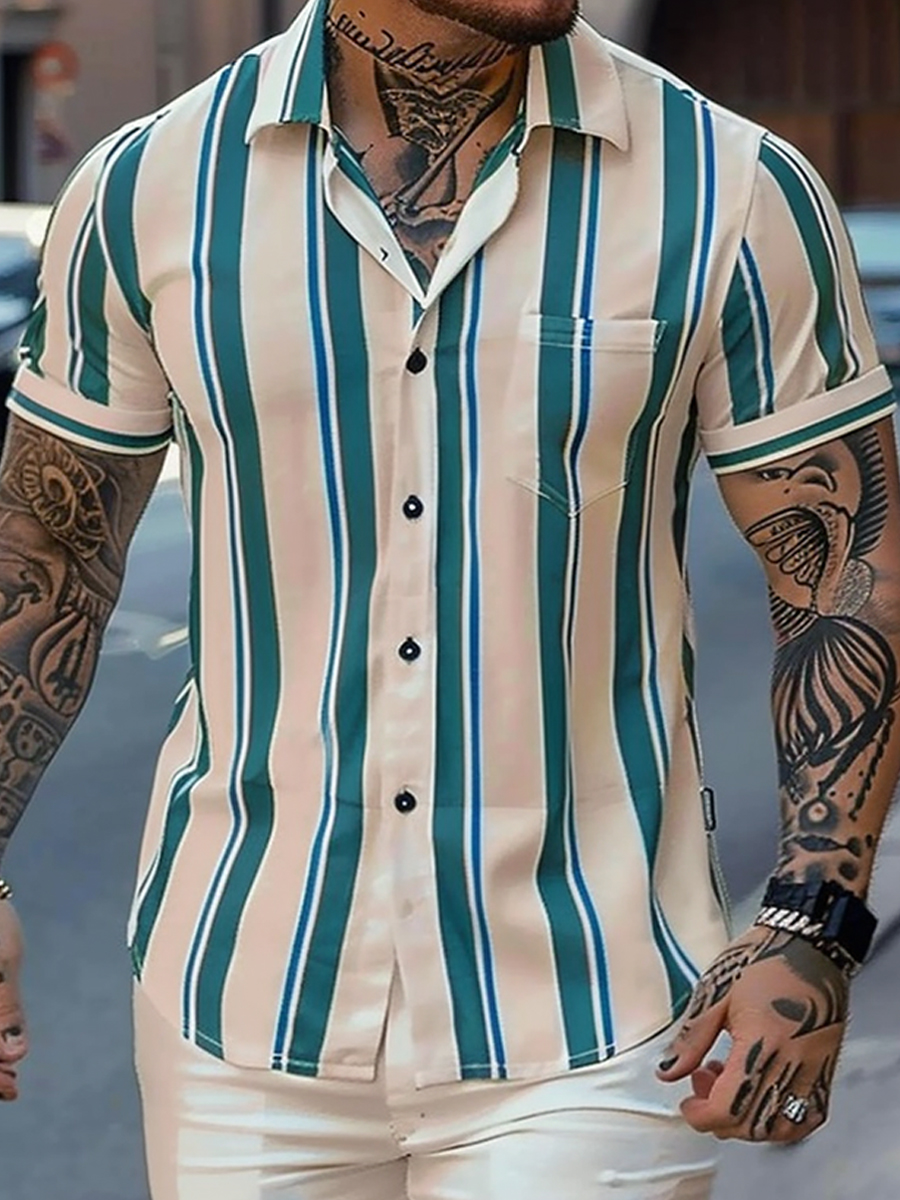 Men's Shirts Daily Stripes Short Sleeve Shirt