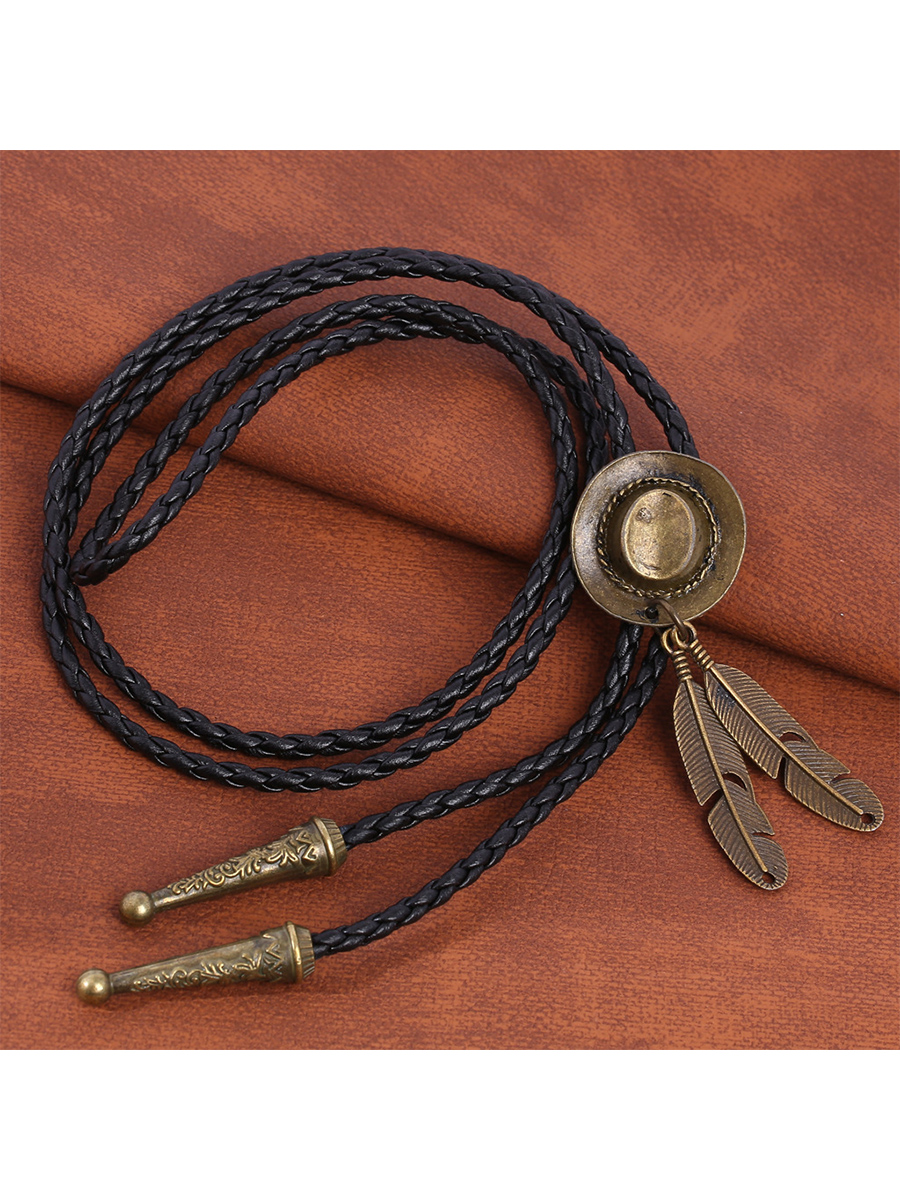 Western Hat Feather Denim Pipoirot Pendant Necklace