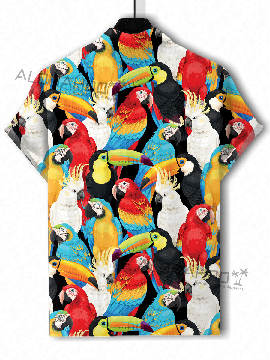 Tropical Garden Parrot Pattern Short-Sleeved Hawaiian Shirt