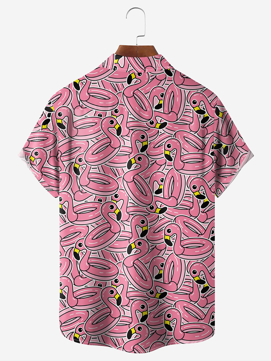 Moisture-Wicking Flamingo Chest Pocket Hawaiian Shirt