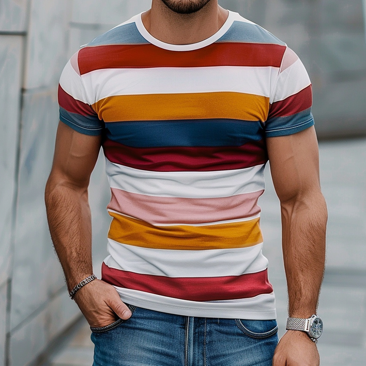 Men's Casual Stripes Short Sleeve T-Shirt