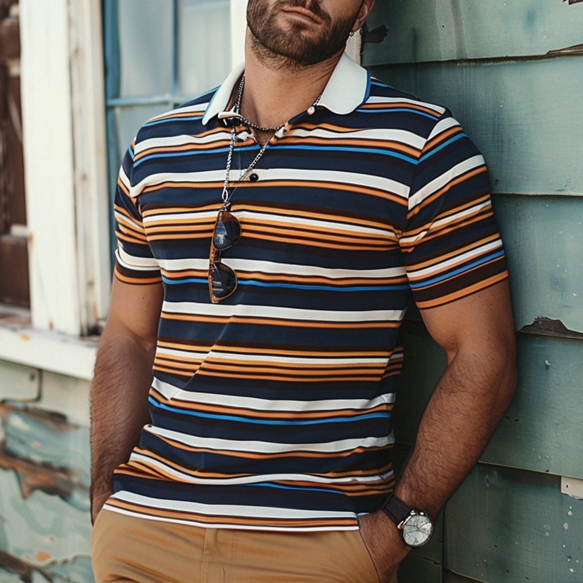 Men's Multicolor Stripes Polo Shirt