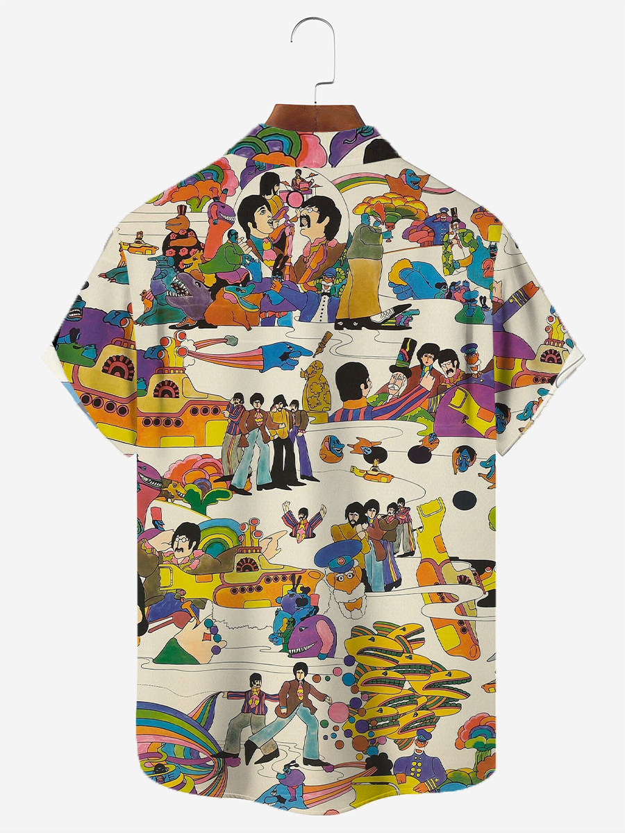 Hawaiian Nostalgic Art Pattern Short Sleeve Shirt