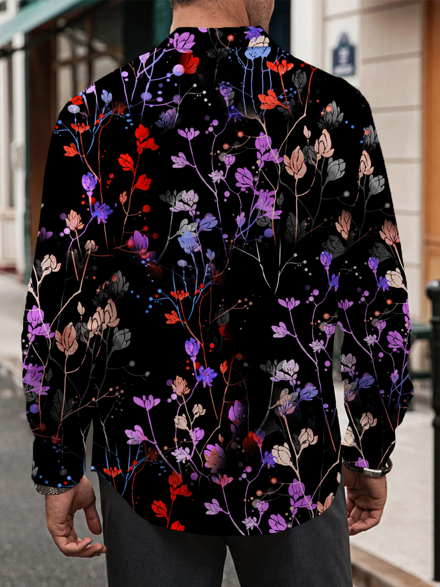 Vintage Casual Long Sleeve Shirt Floral Print Button Shirt
