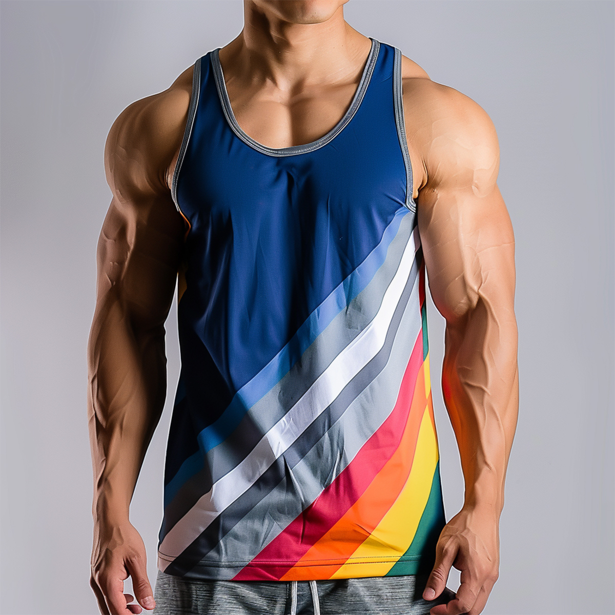 Men's Gym Muscle Tank Top Vintage Rainbow Sleeveless T-shirt