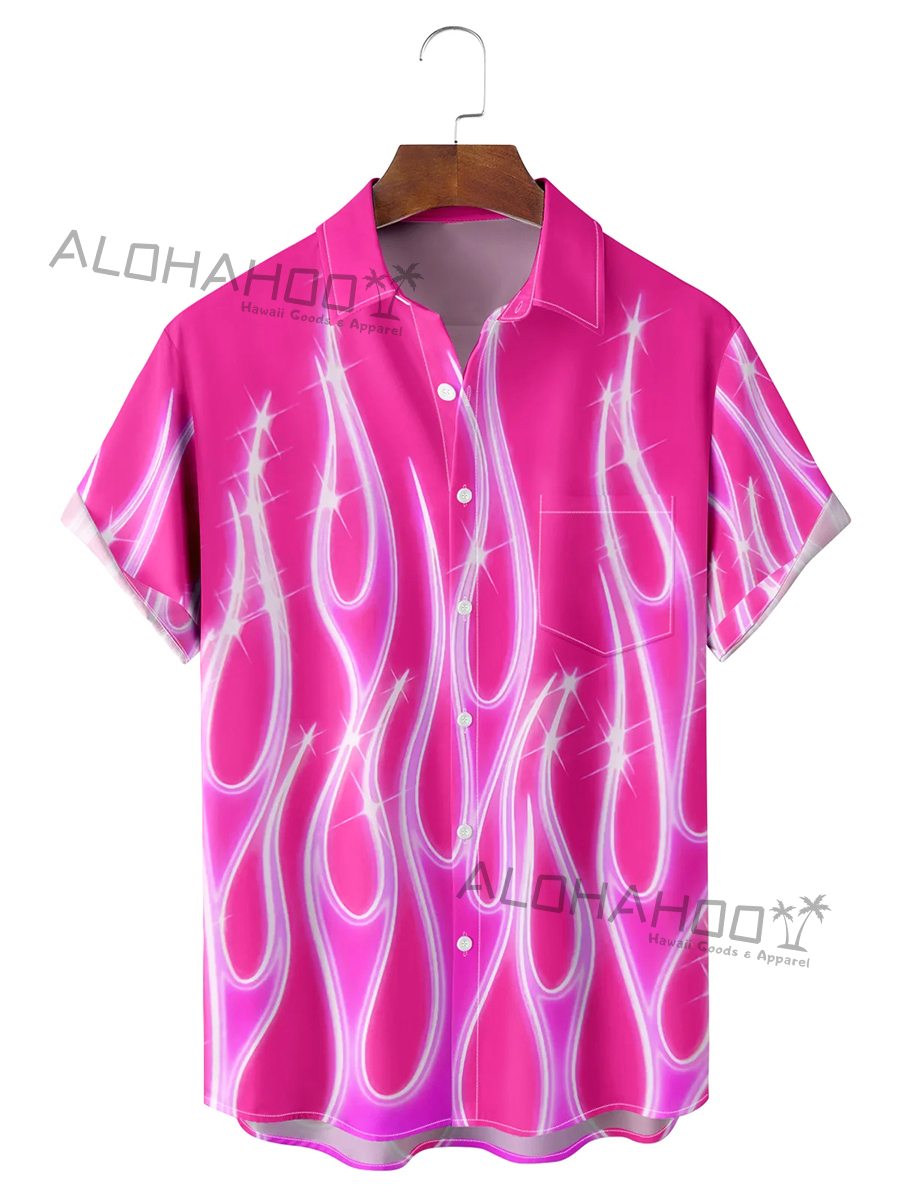 Men's Hawaiian Shirts Vintage Flame Pattern Short-Sleeved Shirt