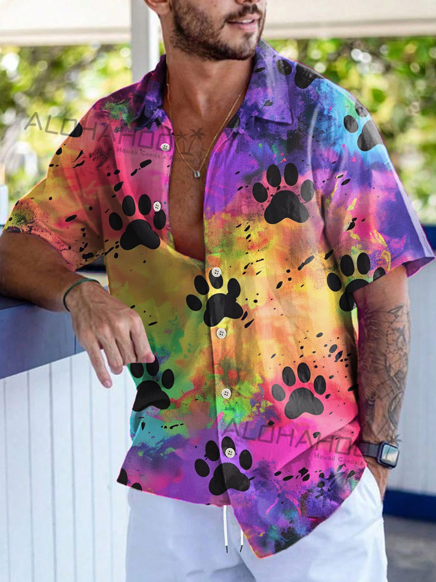 Alohahoo X Artist Pride Rainbow Bear Claws Pattern Short-Sleeved Hawaiian Shirt