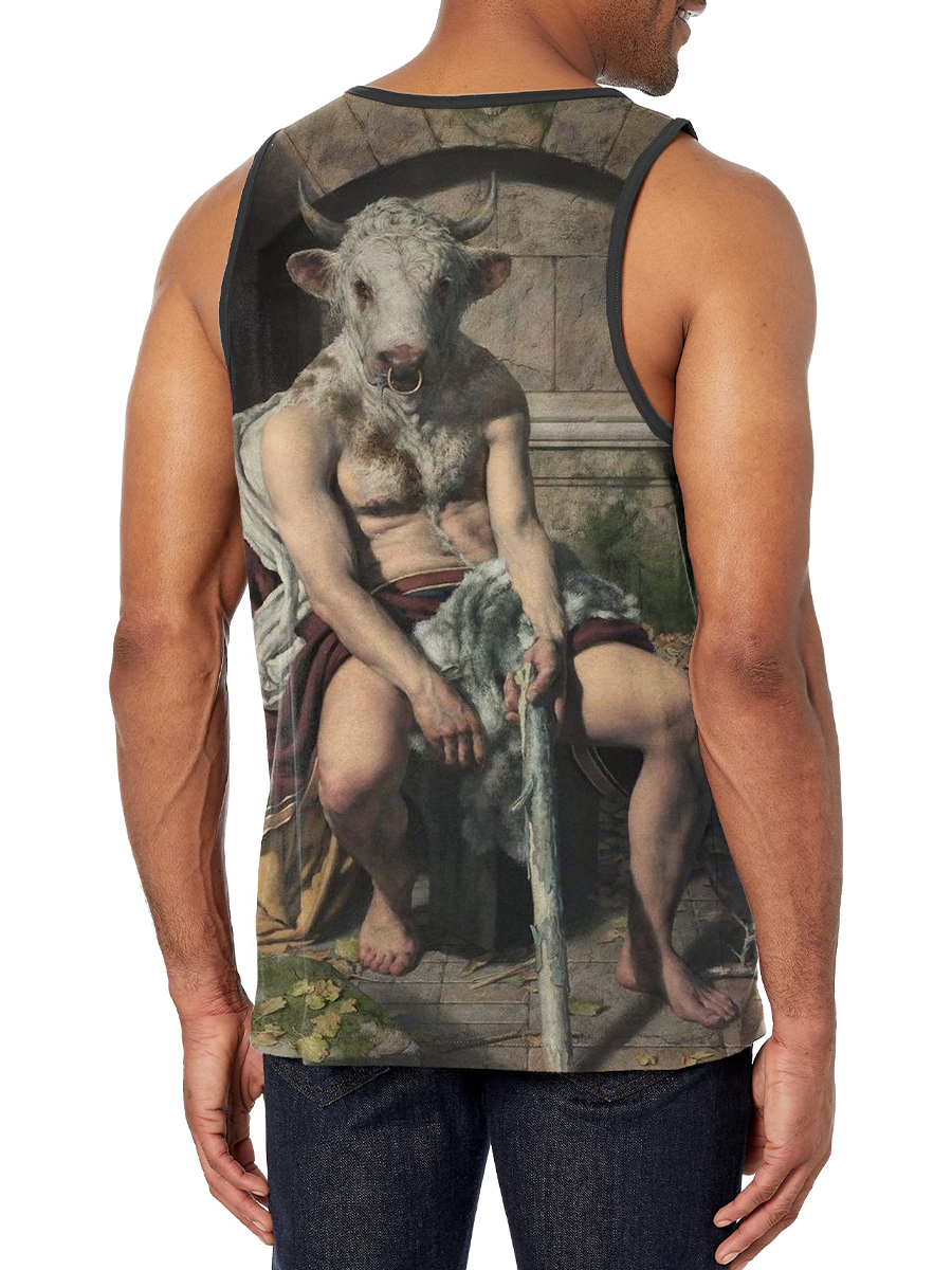 Men's Tank Top Cow Art Print Crew Neck Tank T-Shirt