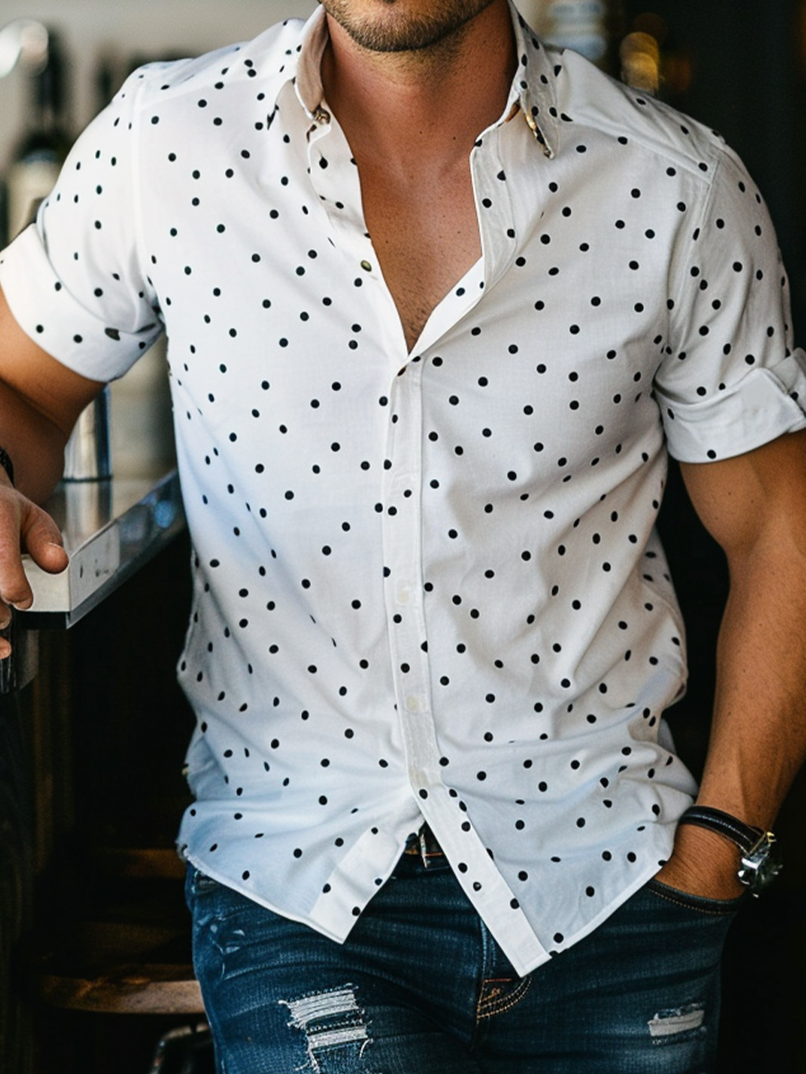 Men's Shirts Daily Polka Dots Print Short Sleeve Shirt