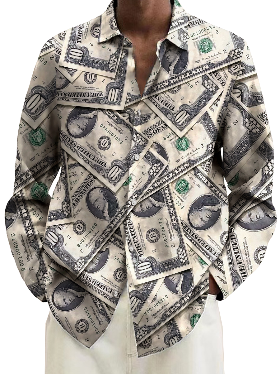 Funny Dollar Pattern Casual Loose Long Sleeved Shirt