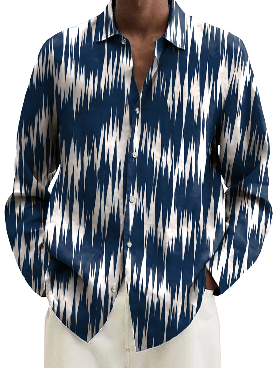 Abstract Stripes Pattern Long Sleeve Hawaiian Shirt