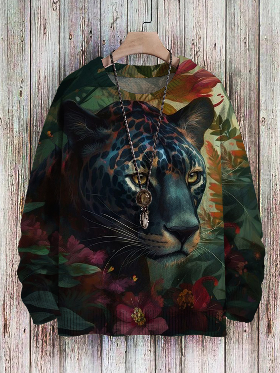 Men's Sweater Leopard Art Pattern Pullover Print Casual Sweater